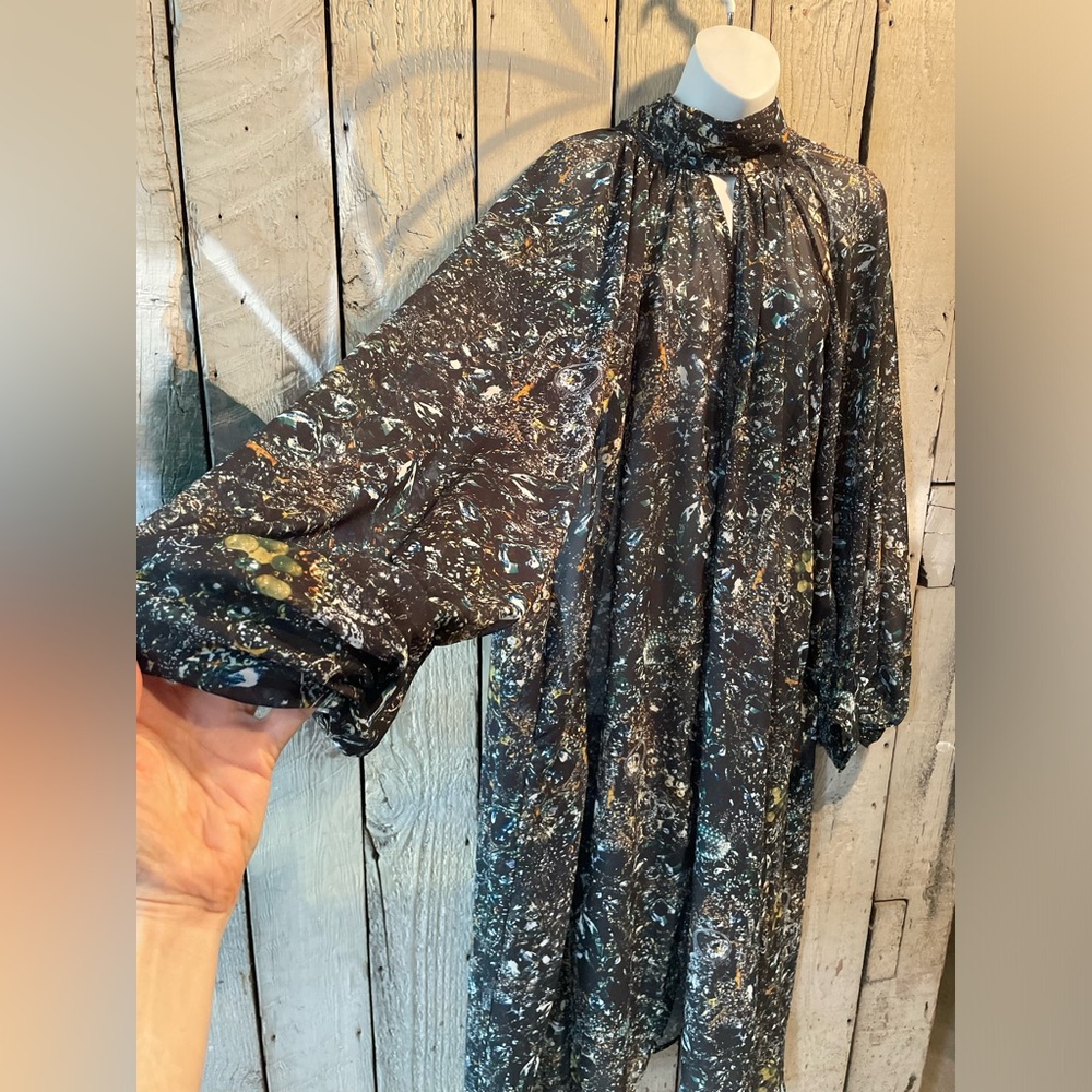 H&M Studio Long Sleeve Black Floral Chiffon High-Neck Maxi Dress size Small - Picture 7 of 8